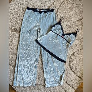 VICTORIA SECRET  VINTAGE Velvet Lace-Trim Cami & Pant Sleep Set - Light Blue